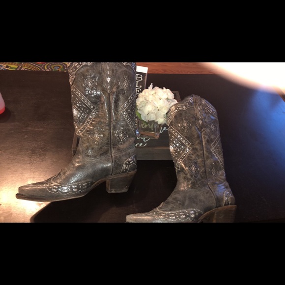 Vintage Grey glitter cowboy boots size 8 1/2 - Picture 1 of 4
